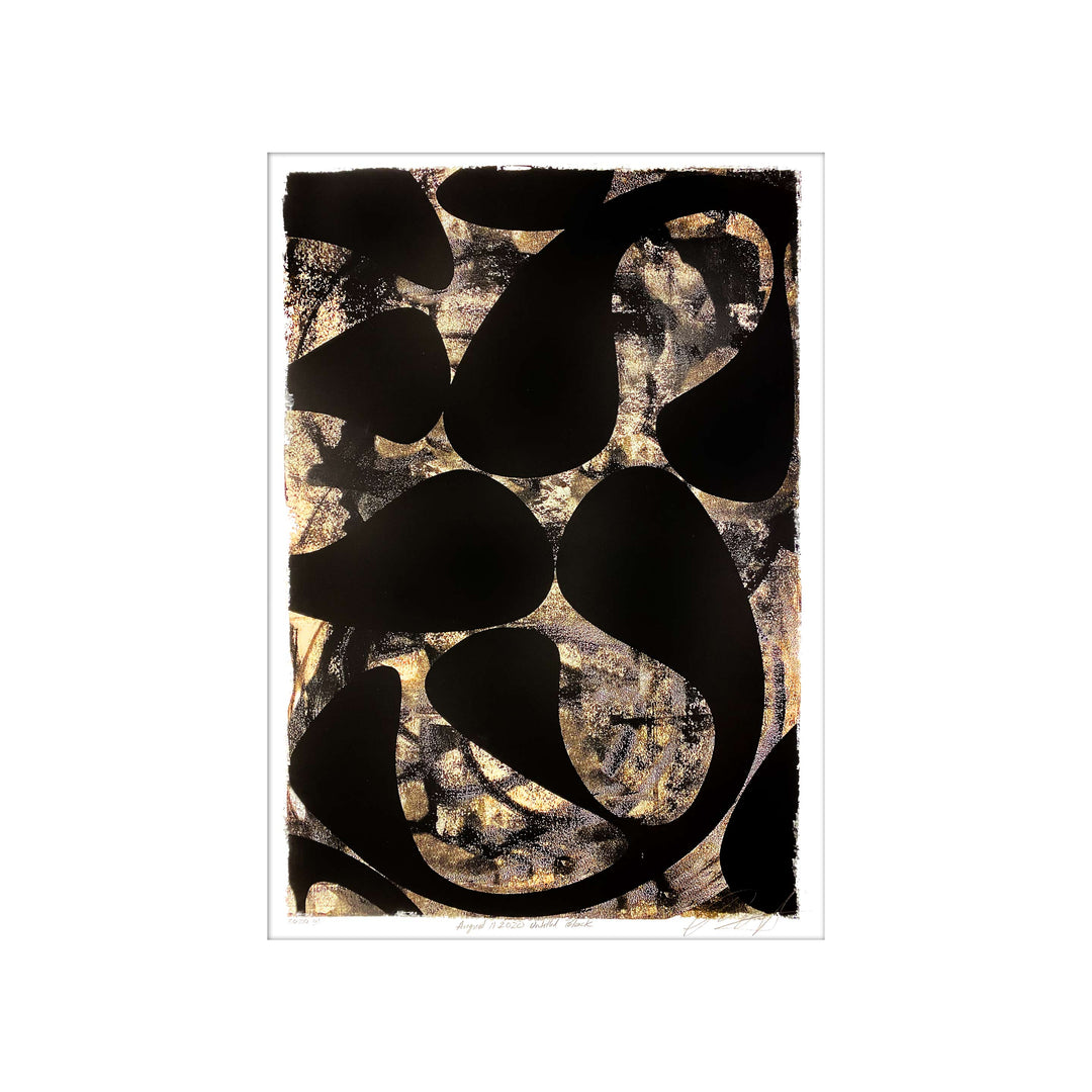 August 11, 2020 Black, by Robert Santore ©2020. Framed & unframed, hand painted artist proof monoprint, watercolor and gouache on the finest archival hot press cotton rag paper with hand torn edges. Available as a limited edition giclée