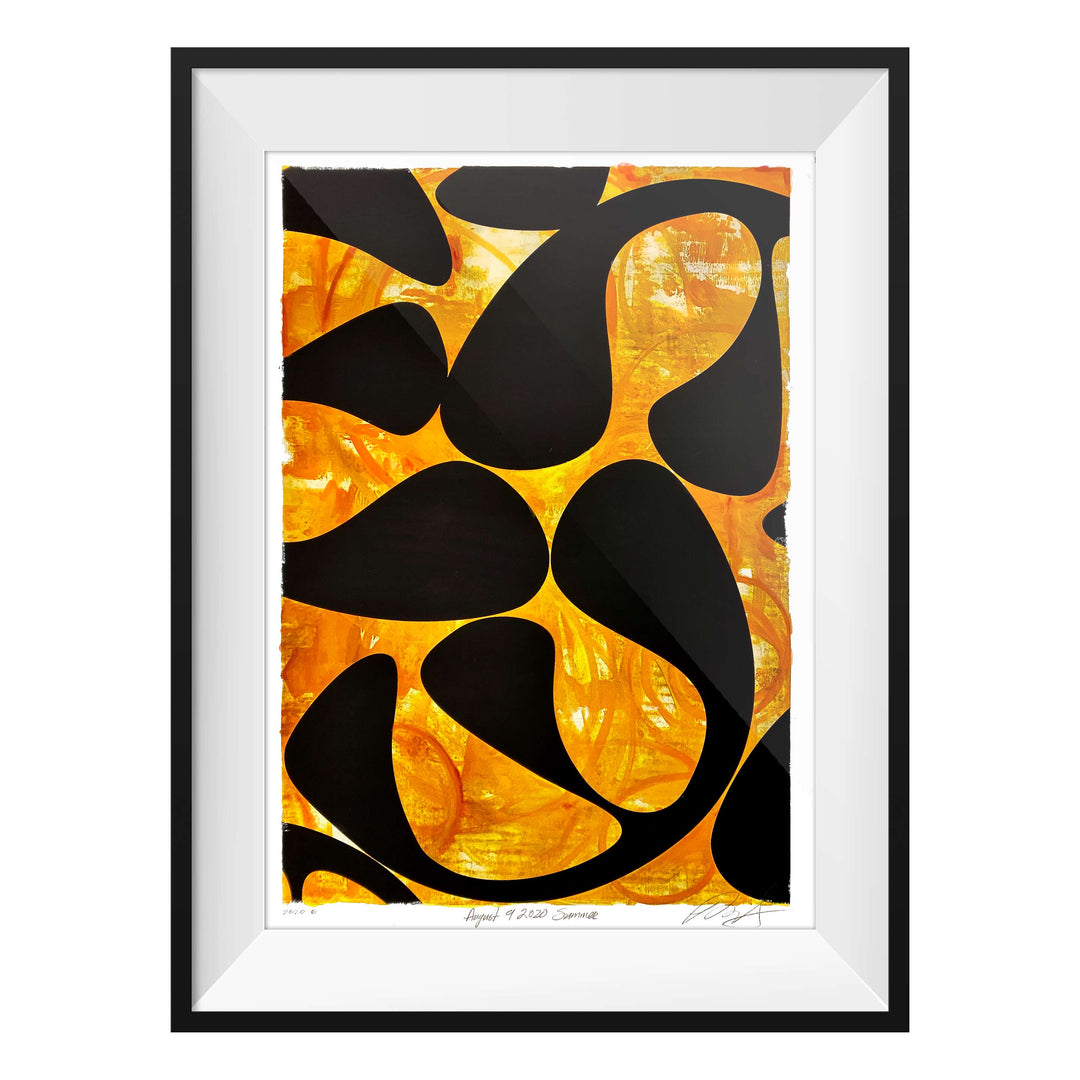 August 9, 2020 Summer, by Robert Santore ©2020. Framed & unframed, hand painted artist proof monoprint, watercolor and gouache on the finest archival hot press cotton rag paper with hand torn edges. Available as a limited edition giclée