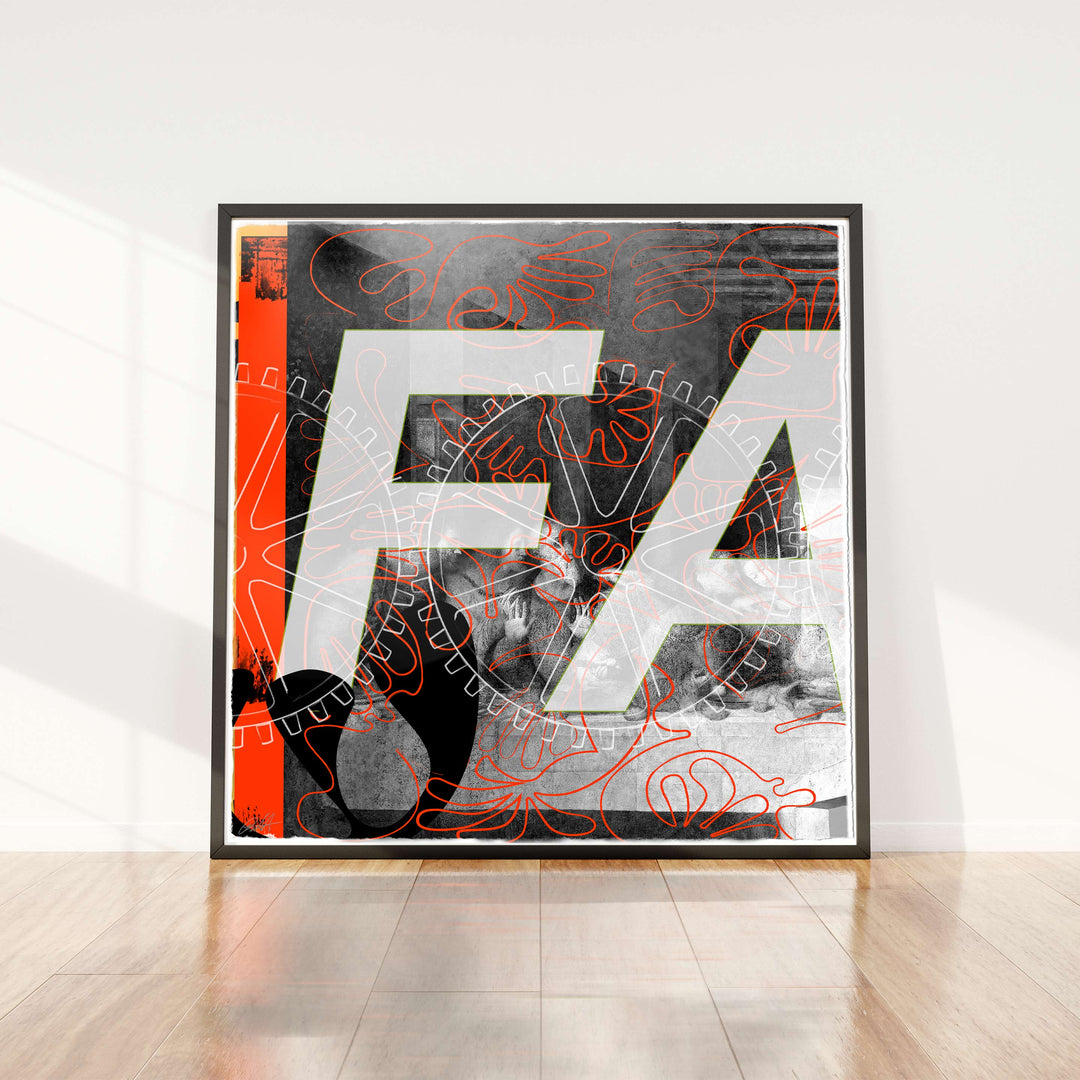 Fast Food 2020 Print Edition "F" 42" x 42" Unframed Hand altered, painted giclée on hand torn hot press archival watercolor paper