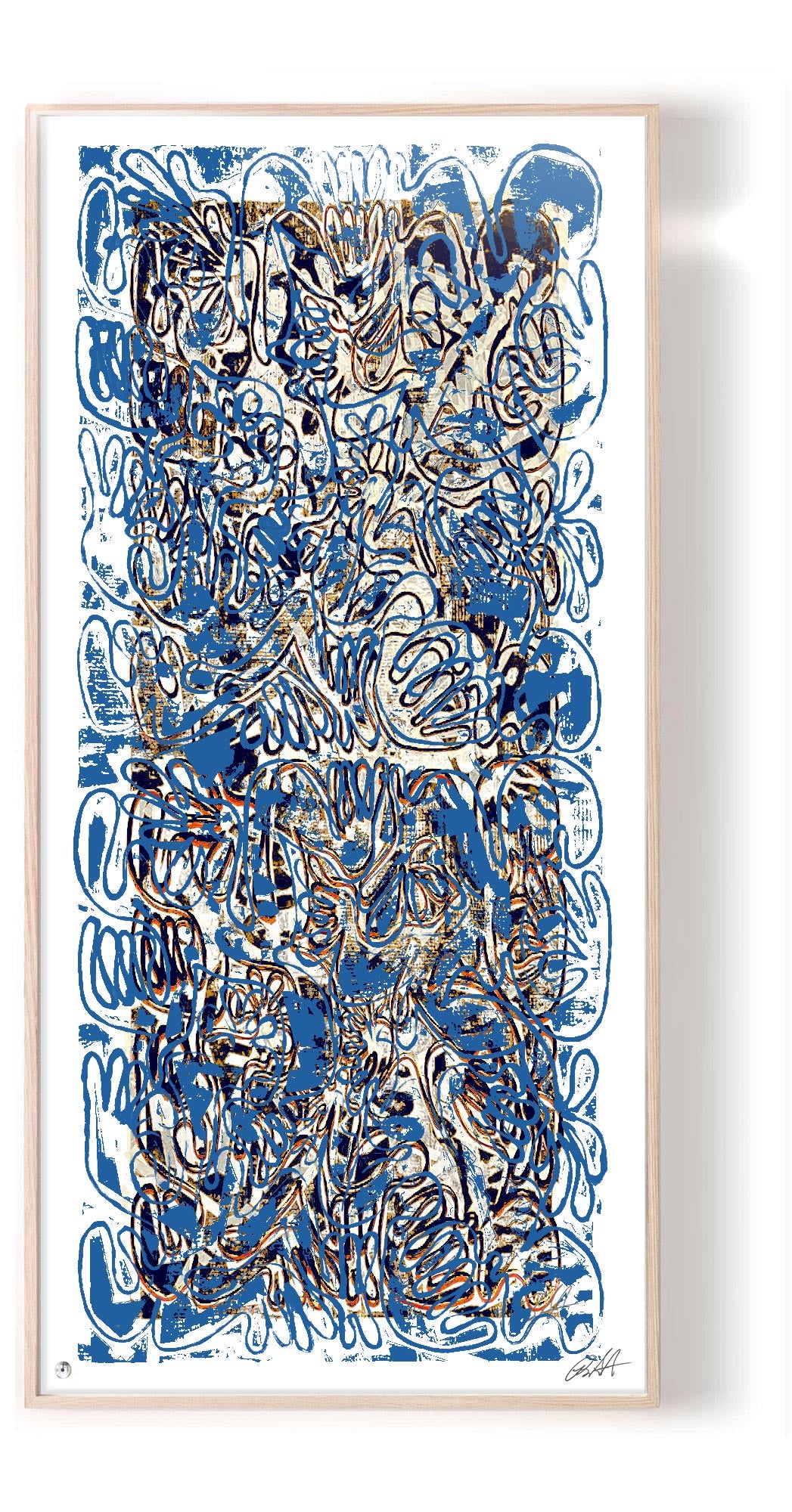 "COVID CHAOS Tiger Tail " by Robert Santore ©2021. Framed, Hand painted artist silkscreen print, hand printed on the finest archival cold press cotton rag paper with hand torn edges. Painted in the Soho studio.
