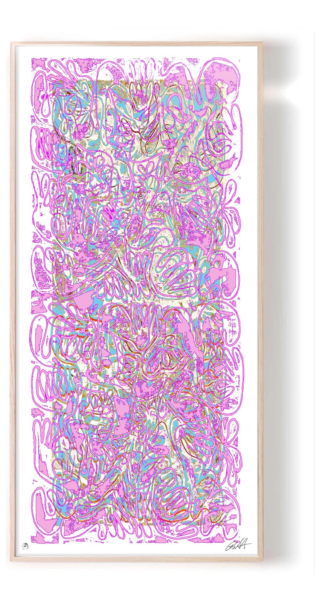 "COVID CHAOS Tahiti Beach" by Robert Santore ©2021. Framed, Hand painted artist silkscreen print, hand printed on the finest archival cold press cotton rag paper with hand torn edges. Painted in the Texas studio.