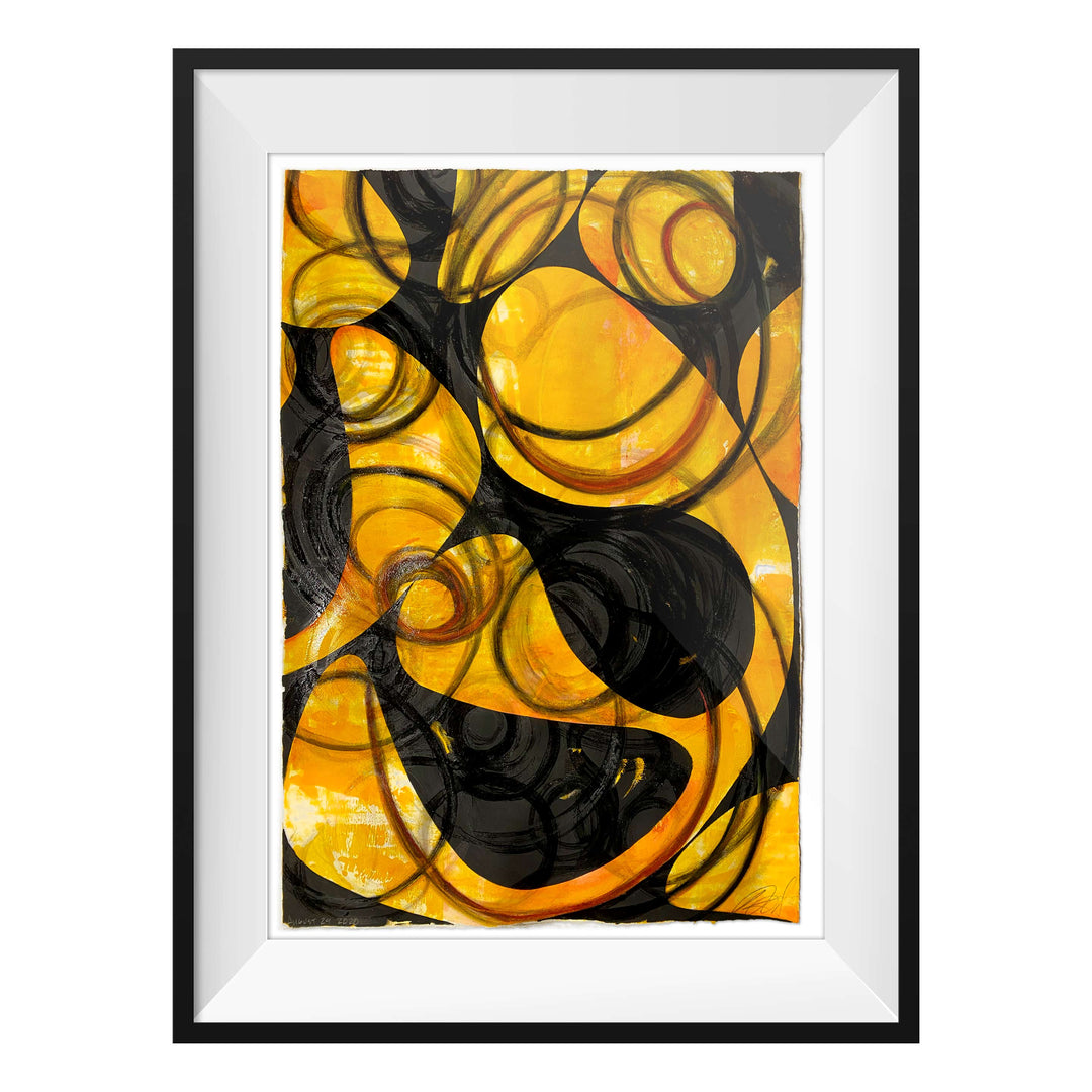August 29 2020 Yellow, by Robert Santore ©2020. Framed, hand painted artist proof monoprint, watercolor and gouache on the finest archival hot press cotton rag paper with hand torn edges. Available as a limited edition giclée.