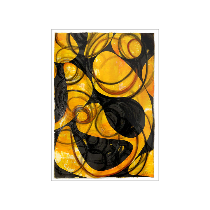 August 29 2020 Yellow, by Robert Santore ©2020. Framed, hand painted artist proof monoprint, watercolor and gouache on the finest archival hot press cotton rag paper with hand torn edges. Available as a limited edition giclée.