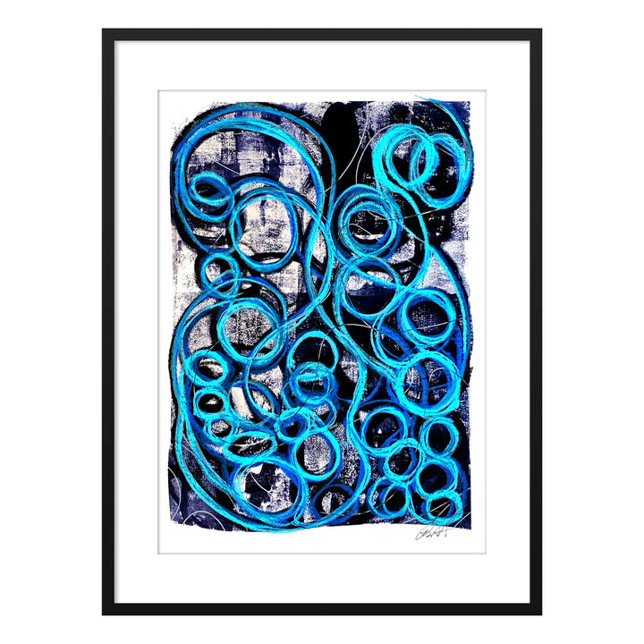 Covid Blue Jelly's No.1, by Robert Santore ©2020. Framed, hand painted artist proof monoprint, watercolor and gouache on the finest archival hot press cotton rag paper with hand torn edges. Available as a limited edition giclée.