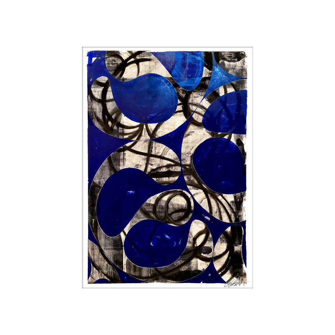 Covid Blues No.1, by Robert Santore ©2020. Framed, hand painted artist proof monoprint, watercolor and gouache on the finest archival hot press cotton rag paper with hand torn edges. Available as a limited edition giclée.