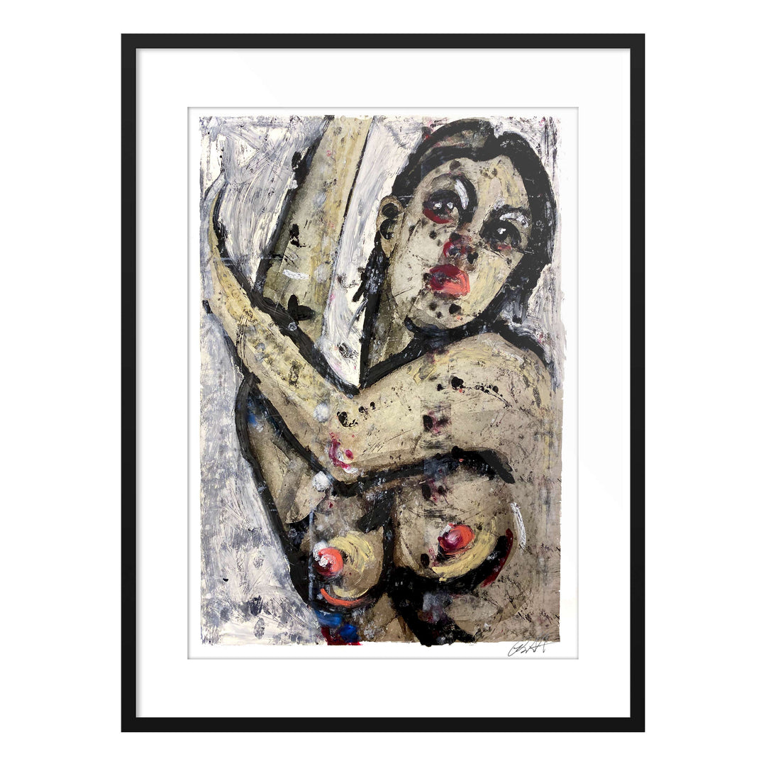 Manhattan COVID Nude No 5 V1, by Robert Santore ©2020. Framed & unframed, hand painted artist proof monoprint, watercolor and gouache on the finest archival hot press cotton rag paper with hand torn edges. Available as a limited edition giclée