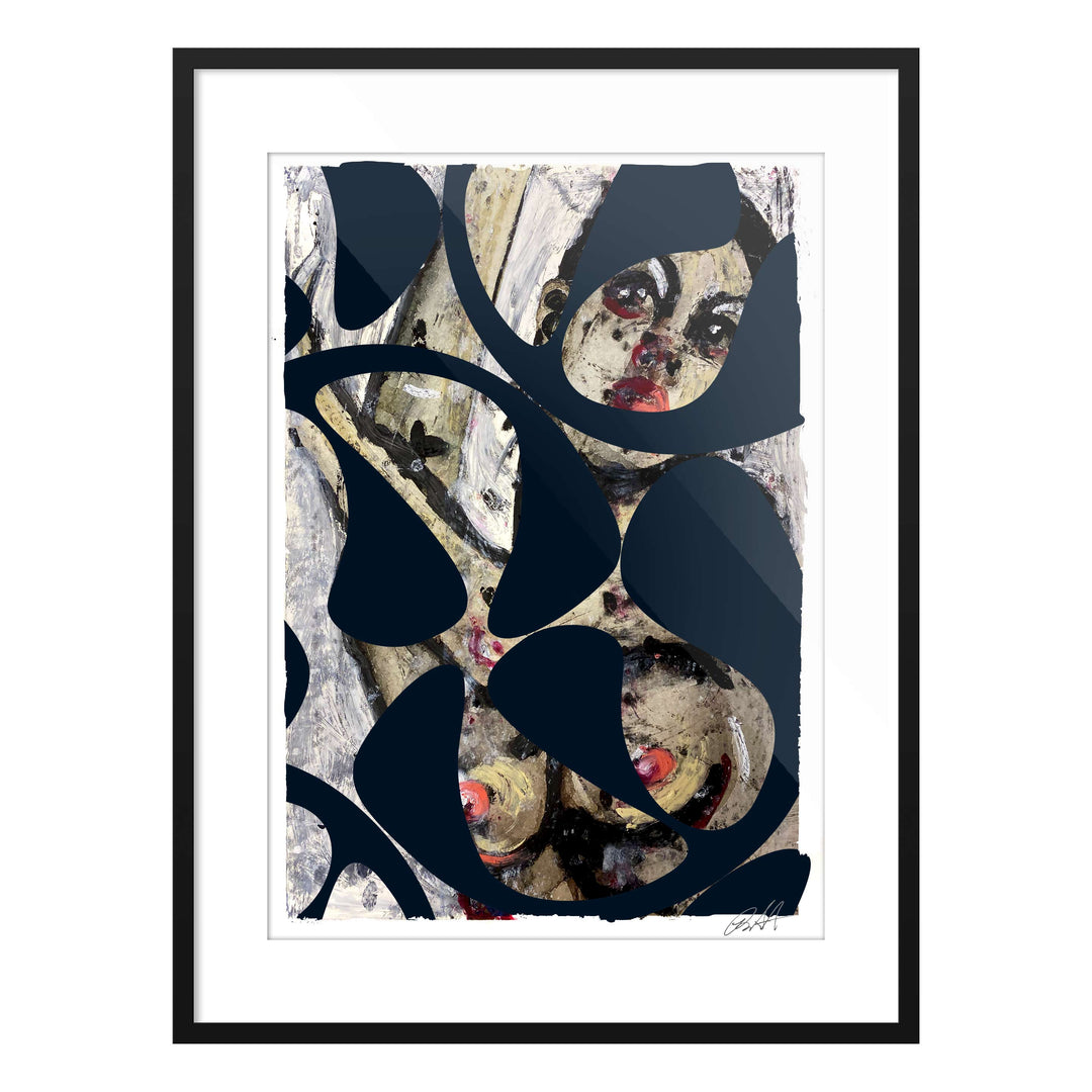 Manhattan COVID Nude No 5 V2, by Robert Santore ©2020. Framed & unframed, hand painted artist proof monoprint, watercolor and gouache on the finest archival hot press cotton rag paper with hand torn edges. Available as a limited edition giclée