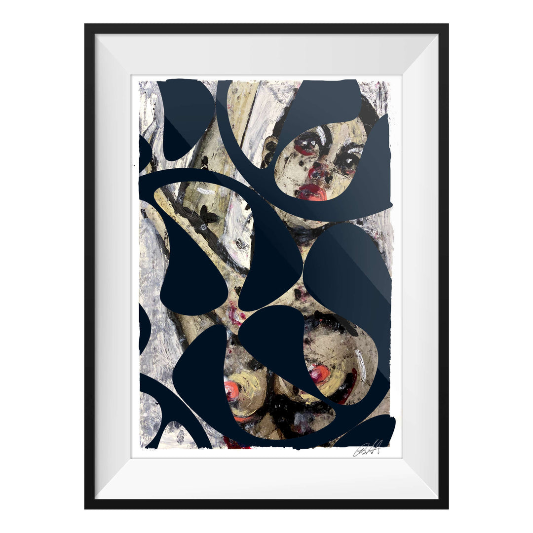 Manhattan COVID Nude No 5 V2, by Robert Santore ©2020. Framed & unframed, hand painted artist proof monoprint, watercolor and gouache on the finest archival hot press cotton rag paper with hand torn edges. Available as a limited edition giclée