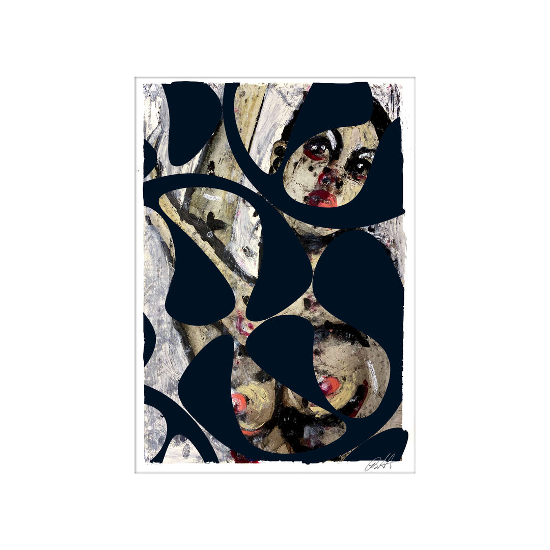 Manhattan COVID Nude No 5 V2, by Robert Santore ©2020. Framed & unframed, hand painted artist proof monoprint, watercolor and gouache on the finest archival hot press cotton rag paper with hand torn edges. Available as a limited edition giclée