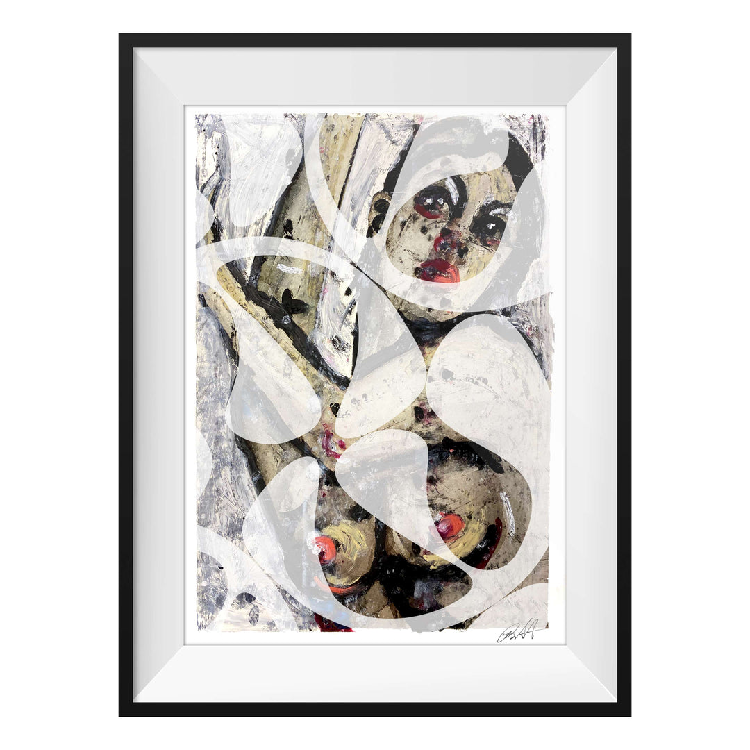 Manhattan COVID Nude No 5 V3, by Robert Santore ©2020. Framed & unframed, hand painted artist proof monoprint, watercolor and gouache on the finest archival hot press cotton rag paper with hand torn edges. Available as a limited edition giclée