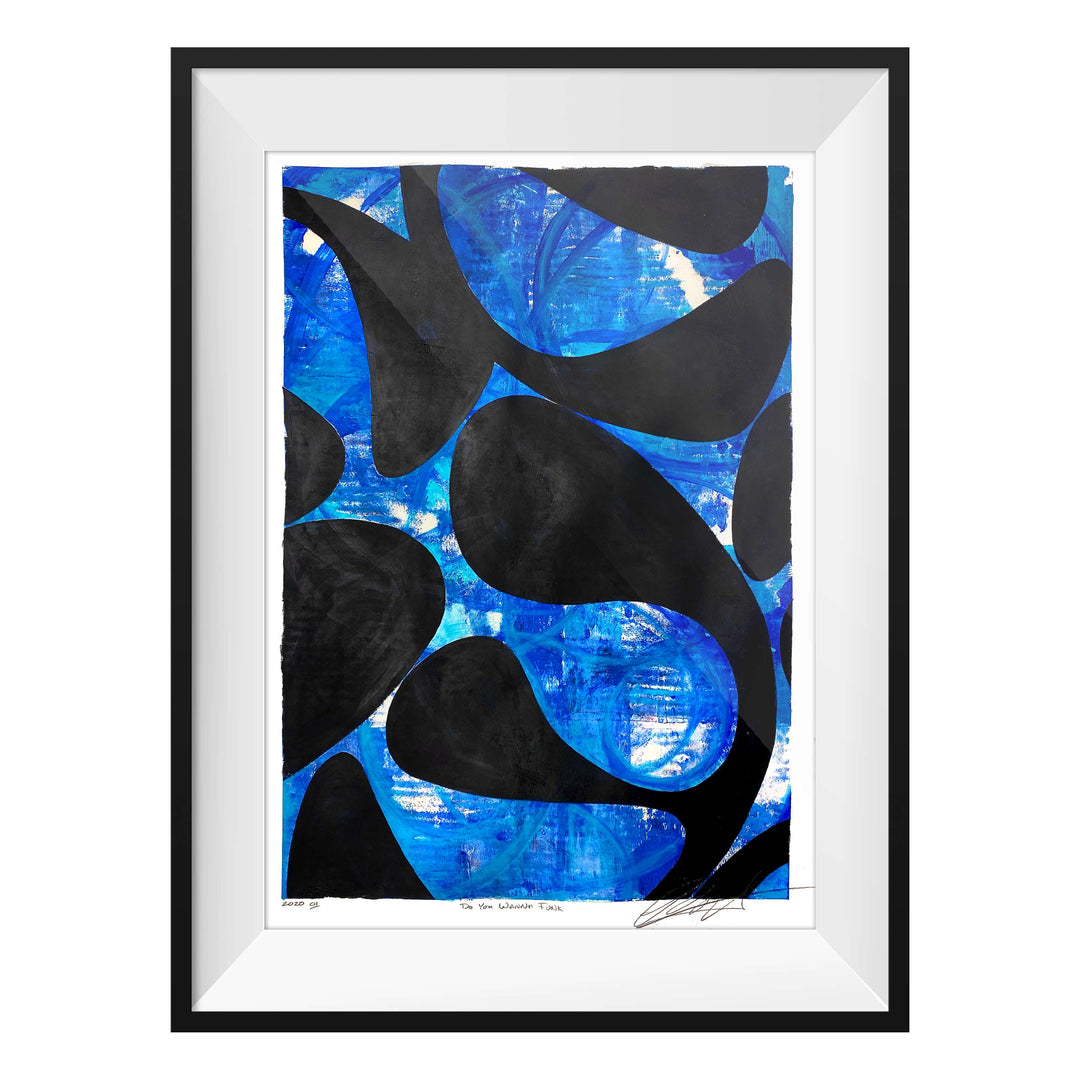 Do You Wanna Funk. by Robert Santore ©2020. Framed, hand painted artist proof monoprint, watercolor and gouache on the finest archival hot press cotton rag paper with hand torn edges. Available as a limited edition giclée.