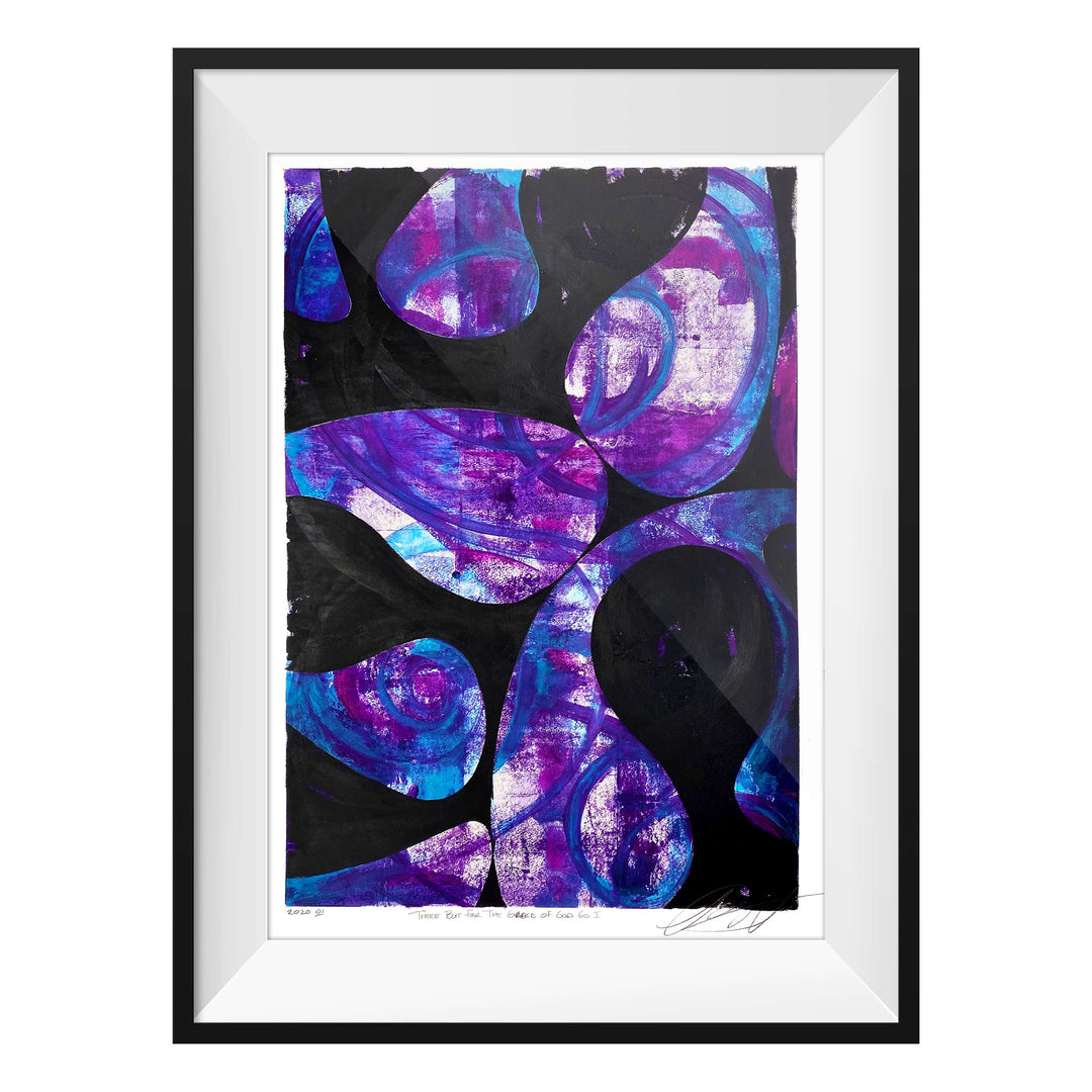 There Be For The Grace Of God Go I. by Robert Santore ©2020. Framed, hand painted artist proof monoprint, watercolor and gouache on the finest archival hot press cotton rag paper with hand torn edges. Available as a limited edition giclée.