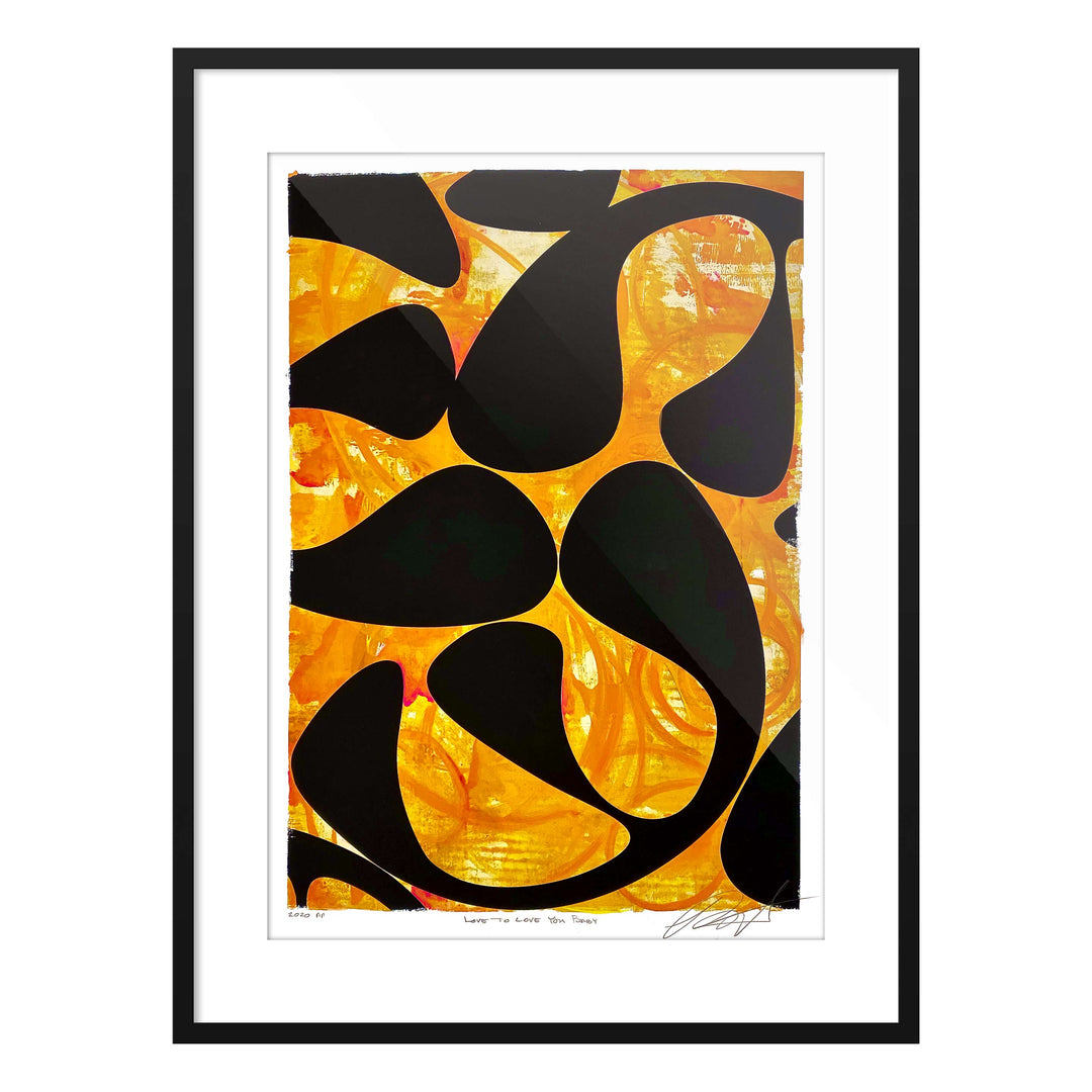 Love To Love Ya Baby. by Robert Santore ©2020. Framed, hand painted artist proof monoprint, watercolor and gouache on the finest archival hot press cotton rag paper with hand torn edges. Available as a limited edition giclée.