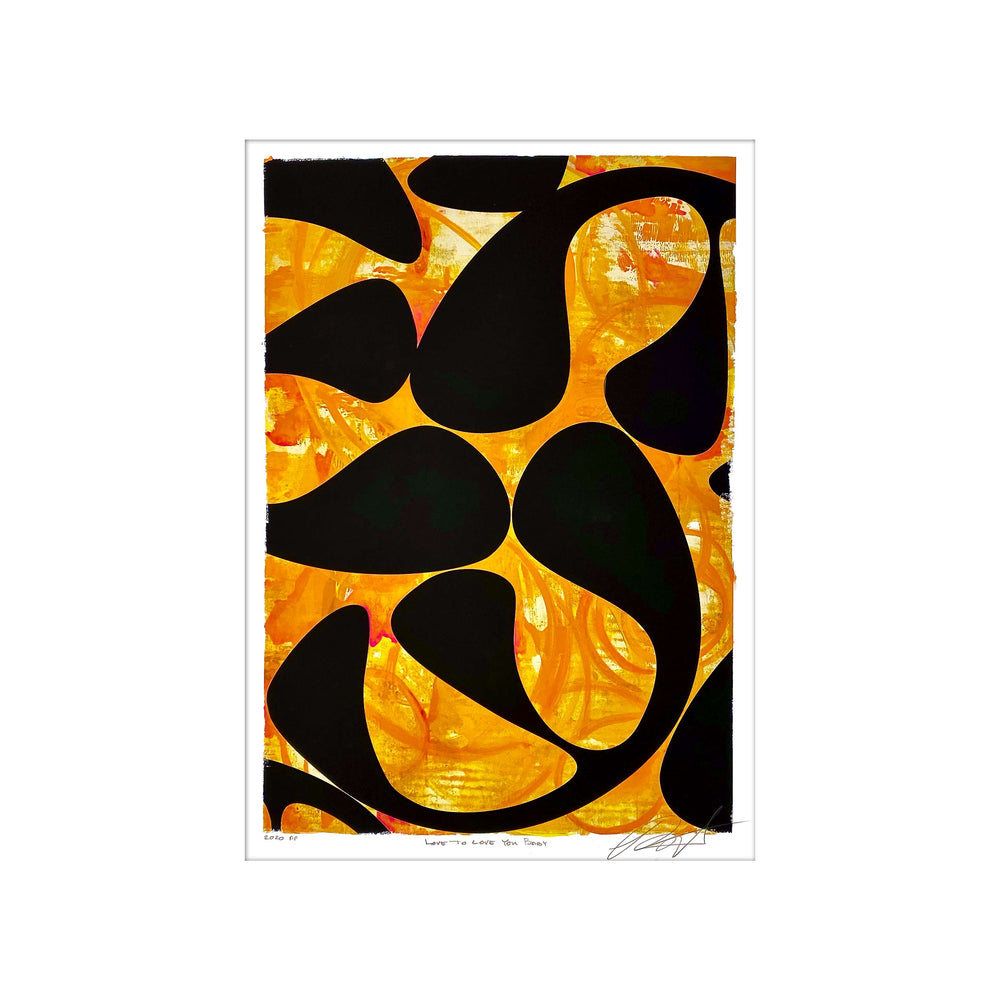 Love To Love Ya Baby. by Robert Santore ©2020. Framed, hand painted artist proof monoprint, watercolor and gouache on the finest archival hot press cotton rag paper with hand torn edges. Available as a limited edition giclée.