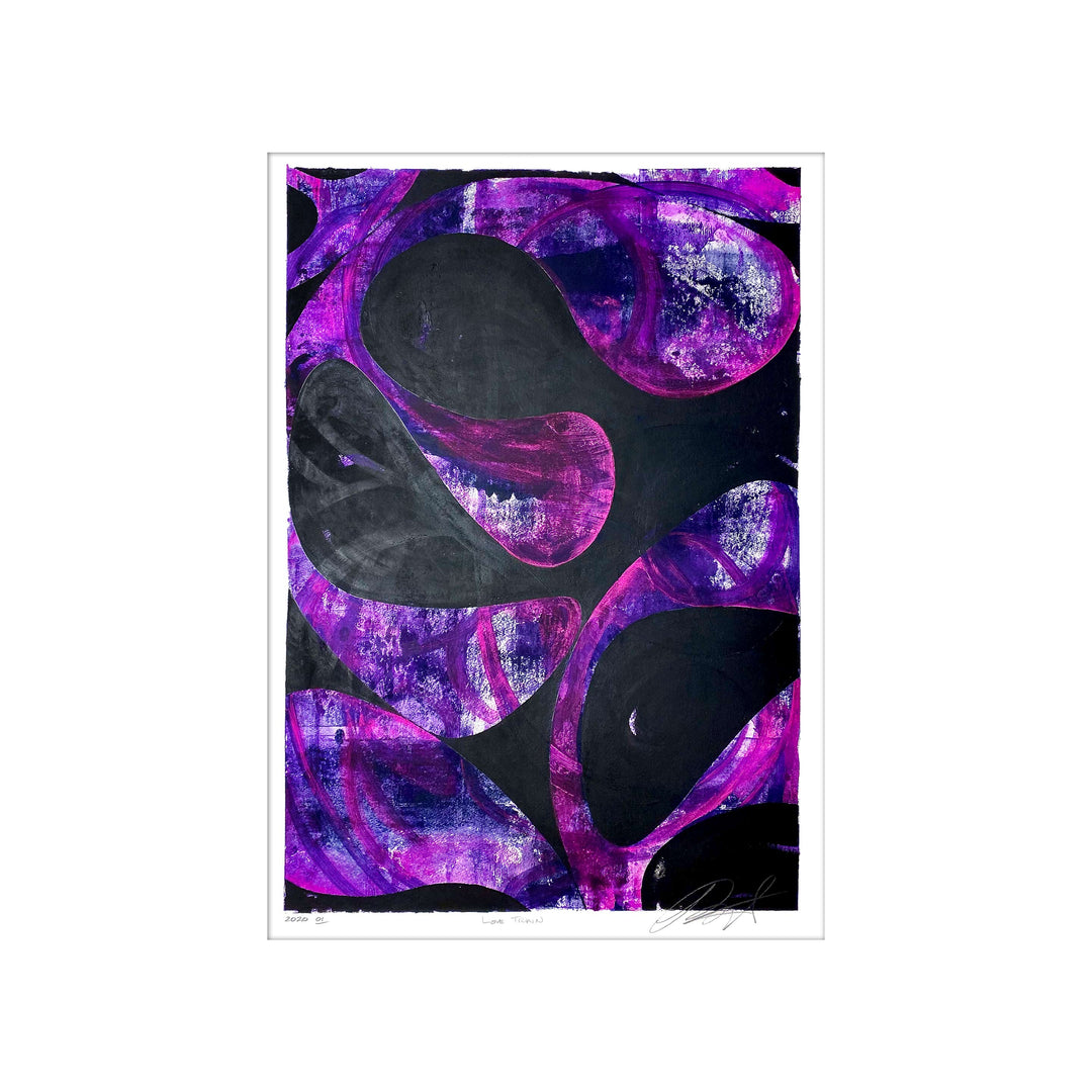 Love Train, by Robert Santore ©2020. Framed, hand painted artist proof monoprint, watercolor and gouache on the finest archival hot press cotton rag paper with hand torn edges. Available as a limited edition giclée.