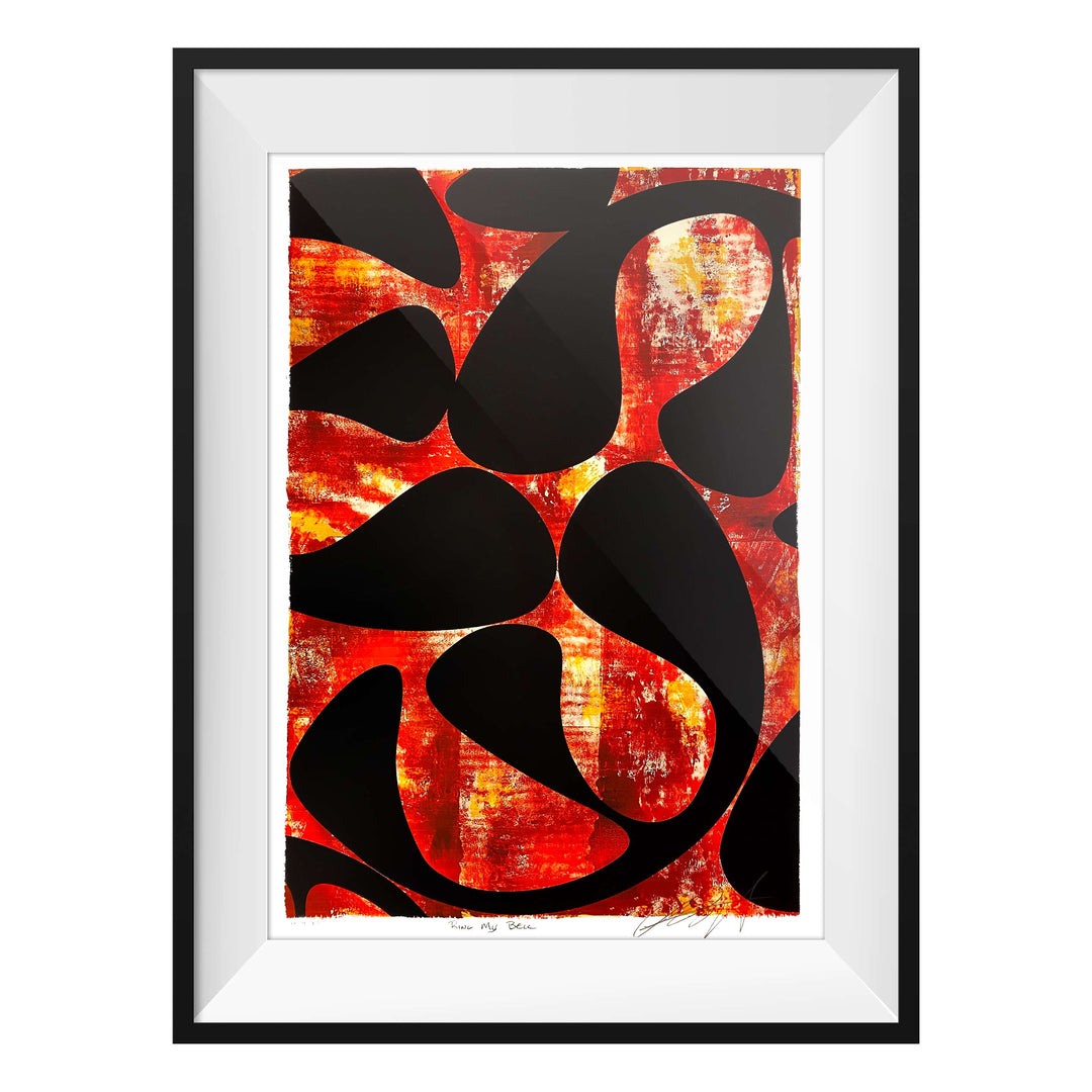 Ring My Bell, by Robert Santore ©2020. Framed, hand painted artist proof monoprint, watercolor and gouache on the finest archival hot press cotton rag paper with hand torn edges. Available as a limited edition giclée.