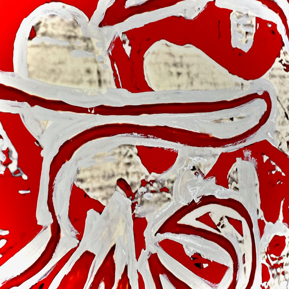 "Tavarua Kava Ghosts Red No 2" 2021© by Robert Santore | Hand painted limited edition mono-print on the finest archival hot press cotton rag paper with hand torn edges. Each one is slightly different and is an original on it's own. Painted the Texas studio.