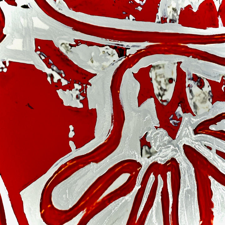 "Tavarua Kava Ghosts Red No 2" 2021© by Robert Santore | Hand painted limited edition mono-print on the finest archival hot press cotton rag paper with hand torn edges. Each one is slightly different and is an original on it's own. Painted the Texas studio.