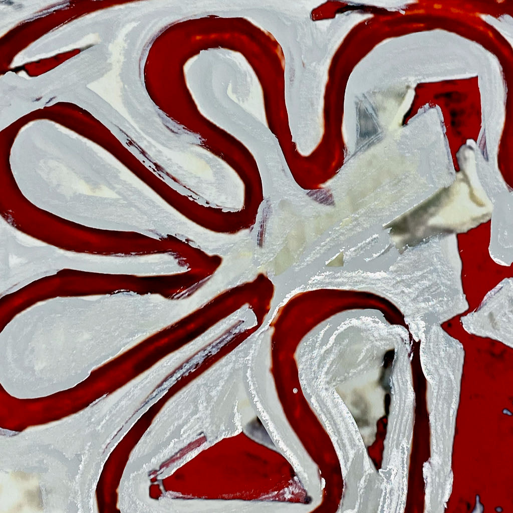 "Tavarua Kava Ghosts Red No 2" 2021© by Robert Santore | Hand painted limited edition mono-print on the finest archival hot press cotton rag paper with hand torn edges. Each one is slightly different and is an original on it's own. Painted the Texas studio.