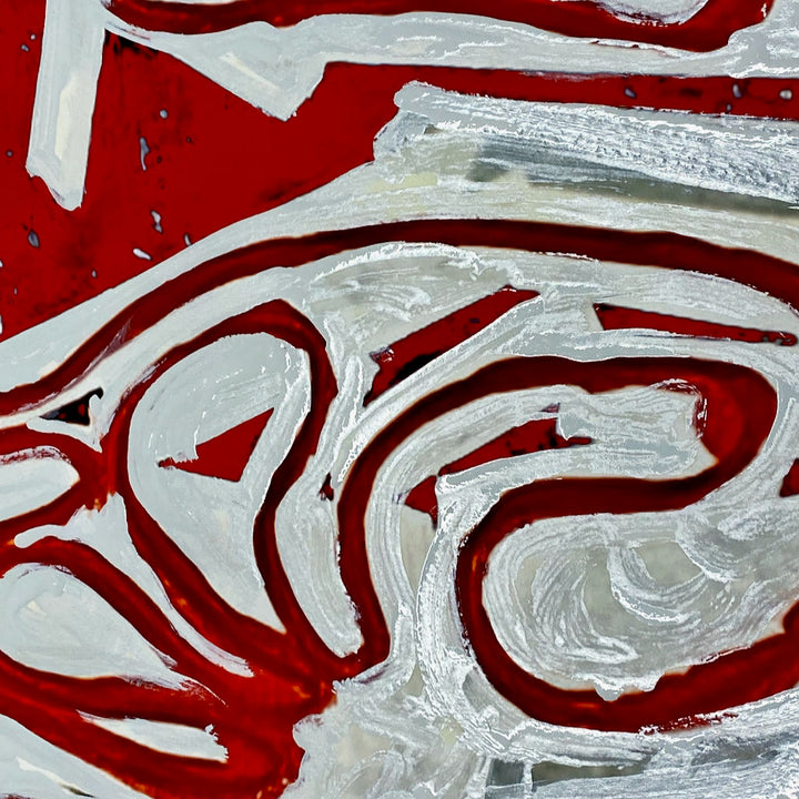 "Tavarua Kava Ghosts Red No 2" 2021© by Robert Santore | Hand painted limited edition mono-print on the finest archival hot press cotton rag paper with hand torn edges. Each one is slightly different and is an original on it's own. Painted the Texas studio.