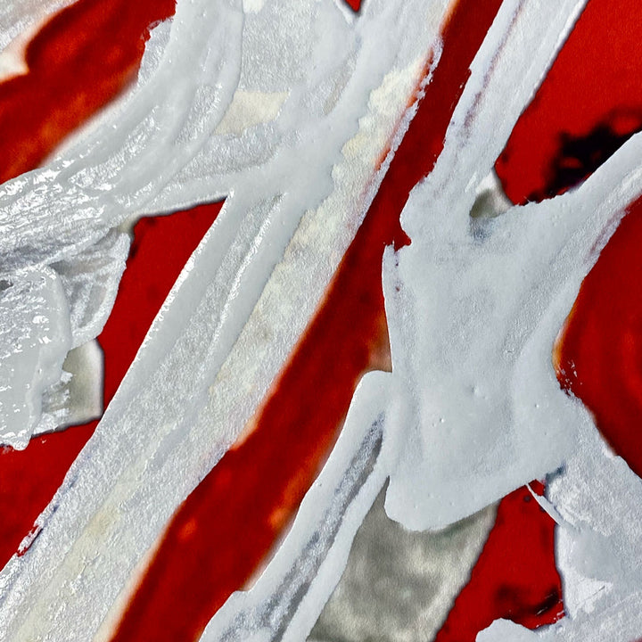 "Tavarua Kava Ghosts Red No 2" 2021© by Robert Santore | Hand painted limited edition mono-print on the finest archival hot press cotton rag paper with hand torn edges. Each one is slightly different and is an original on it's own. Painted the Texas studio.