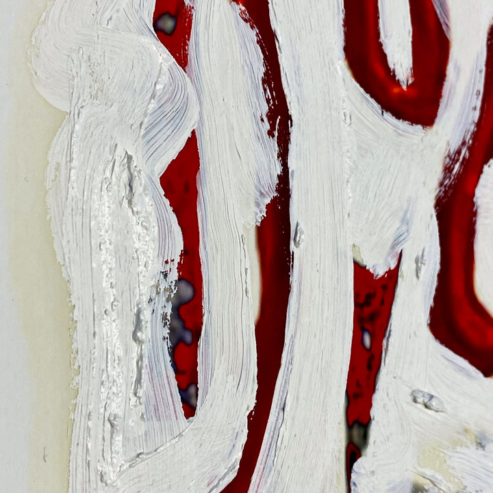 "Tavarua Kava Ghosts Red No 1" 2021© by Robert Santore | Hand painted limited edition mono-print on the finest archival hot press cotton rag paper with hand torn edges. Each one is slightly different and is an original on it's own. Painted the Texas studio.