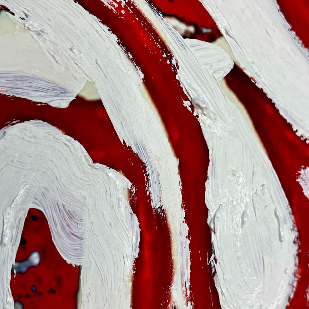 "Tavarua Kava Ghosts Red No 1" 2021© by Robert Santore | Hand painted limited edition mono-print on the finest archival hot press cotton rag paper with hand torn edges. Each one is slightly different and is an original on it's own. Painted the Texas studio.