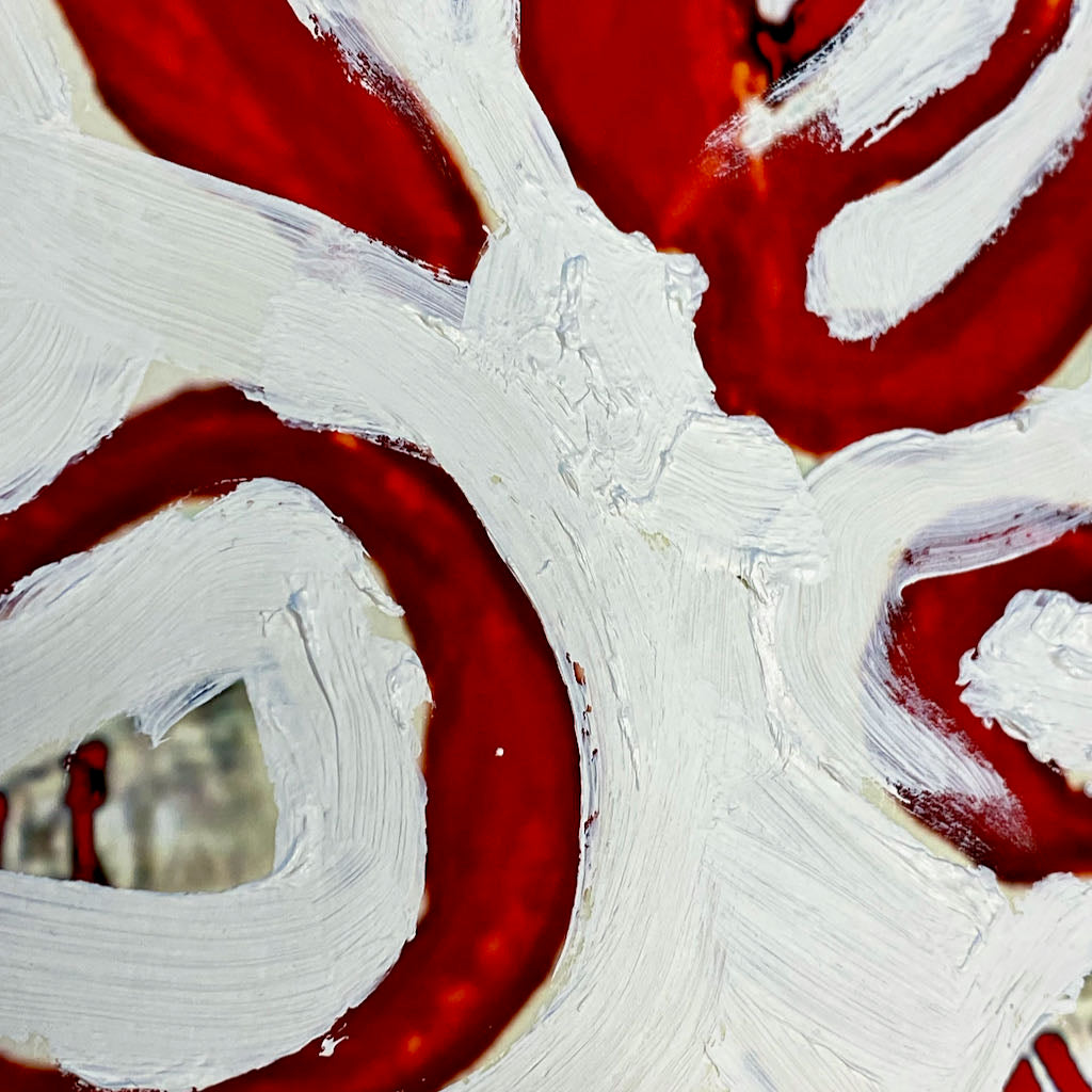 "Tavarua Kava Ghosts Red No 1" 2021© by Robert Santore | Hand painted limited edition mono-print on the finest archival hot press cotton rag paper with hand torn edges. Each one is slightly different and is an original on it's own. Painted the Texas studio.