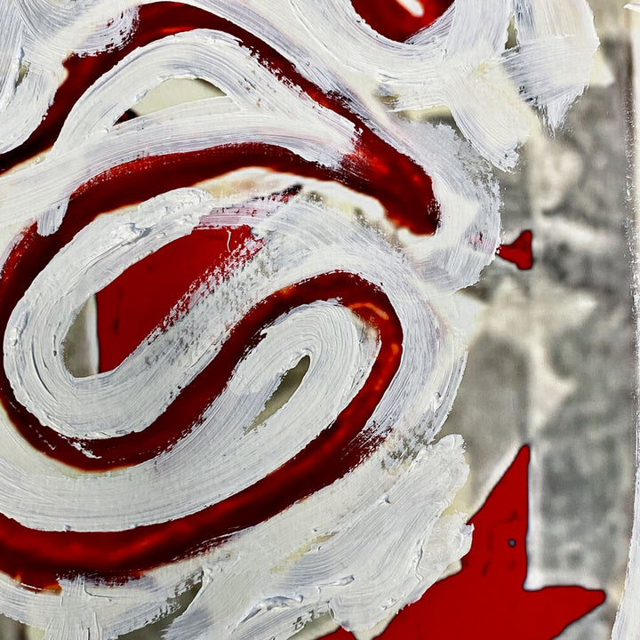 "Tavarua Kava Ghosts Red No 1" 2021© by Robert Santore | Hand painted limited edition mono-print on the finest archival hot press cotton rag paper with hand torn edges. Each one is slightly different and is an original on it's own. Painted the Texas studio.