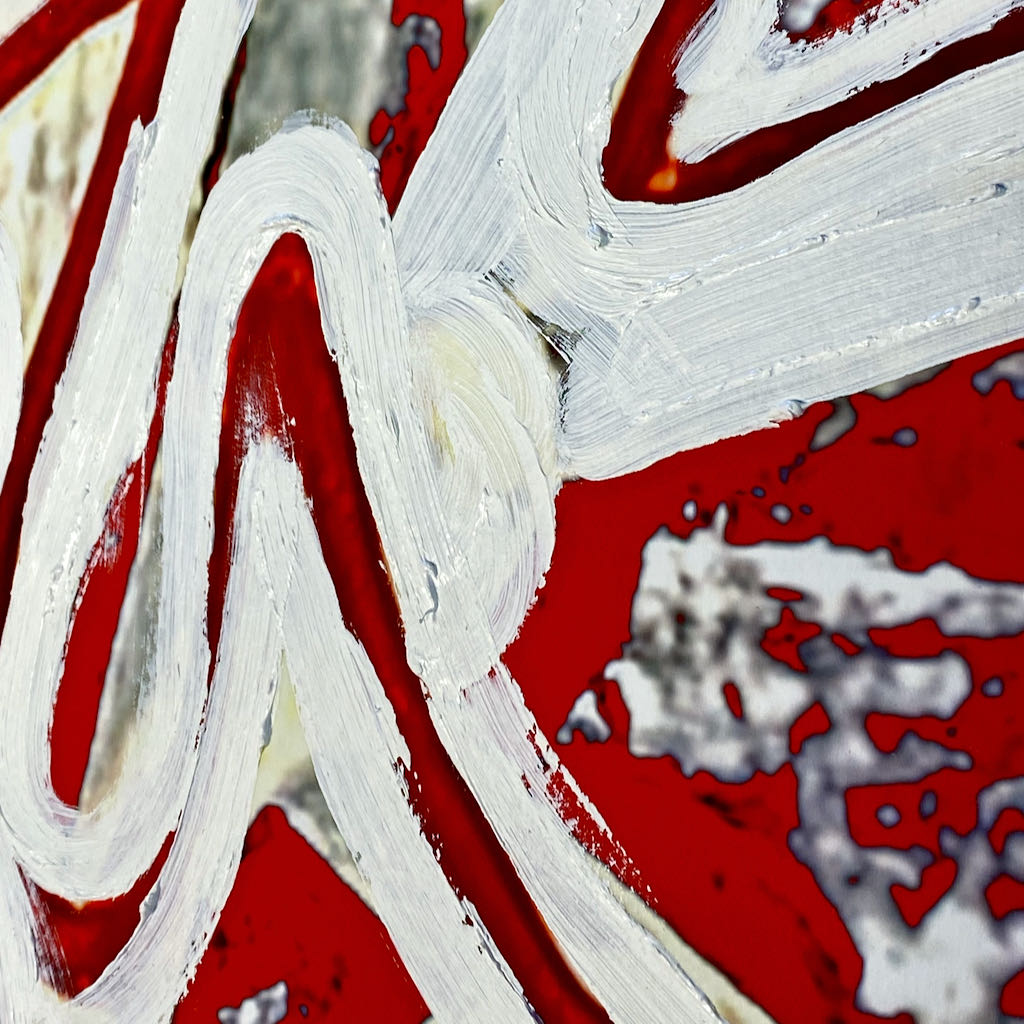 "Tavarua Kava Ghosts Red No 1" 2021© by Robert Santore | Hand painted limited edition mono-print on the finest archival hot press cotton rag paper with hand torn edges. Each one is slightly different and is an original on it's own. Painted the Texas studio.