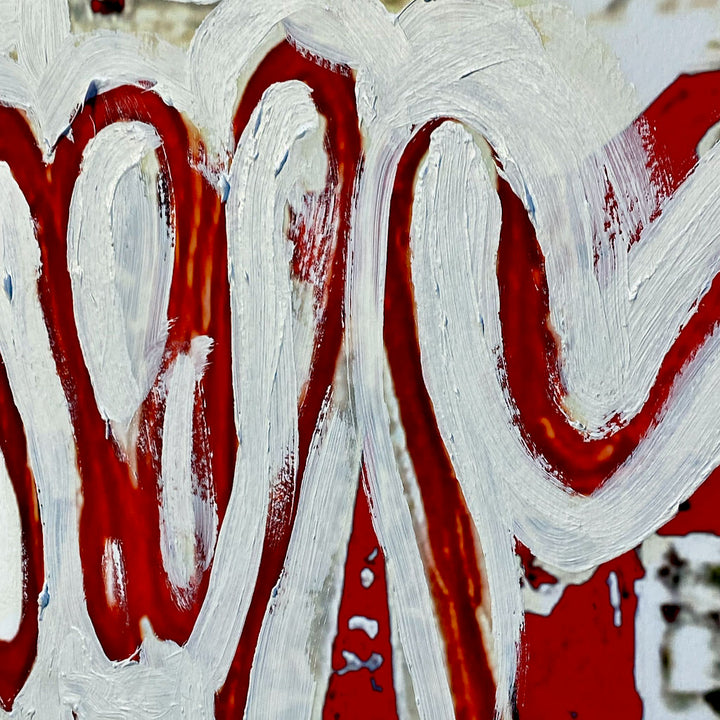 "Tavarua Kava Ghosts Red No 1" 2021© by Robert Santore | Hand painted limited edition mono-print on the finest archival hot press cotton rag paper with hand torn edges. Each one is slightly different and is an original on it's own. Painted the Texas studio.