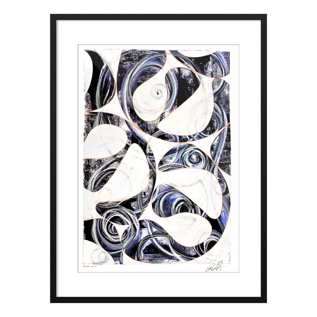 Jellyfish Jazz No.1, by Robert Santore ©2020. Framed, hand painted artist proof monoprint, watercolor and gouache on the finest archival hot press cotton rag paper with hand torn edges. Available as a limited edition giclée.