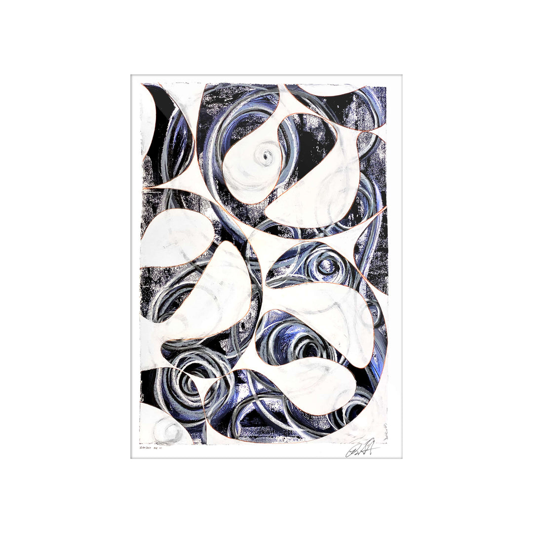 Jellyfish Jazz No.1, by Robert Santore ©2020. Framed, hand painted artist proof monoprint, watercolor and gouache on the finest archival hot press cotton rag paper with hand torn edges. Available as a limited edition giclée.