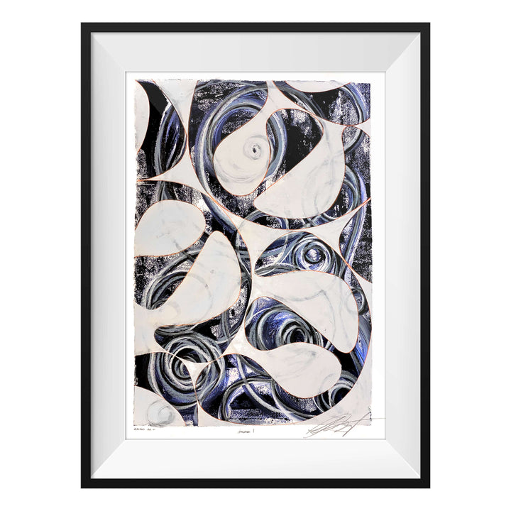 Jellyfish Jazz No.1, by Robert Santore ©2020. Framed, hand painted artist proof monoprint, watercolor and gouache on the finest archival hot press cotton rag paper with hand torn edges. Available as a limited edition giclée.