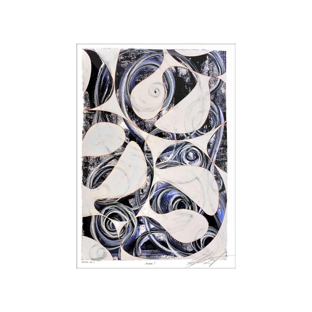 Jellyfish Jazz No.1, by Robert Santore ©2020. Framed, hand painted artist proof monoprint, watercolor and gouache on the finest archival hot press cotton rag paper with hand torn edges. Available as a limited edition giclée.