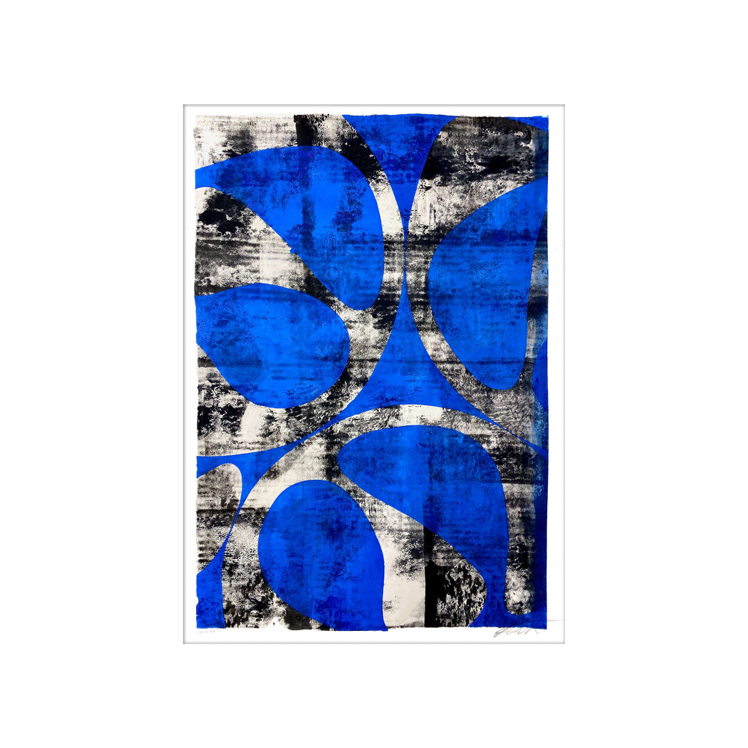 Jellyfish Study Cobalt Blue No1, by Robert Santore ©2020. Framed, hand painted artist proof monoprint, watercolor and gouache on the finest archival hot press cotton rag paper with hand torn edges. Available as a limited edition giclée.