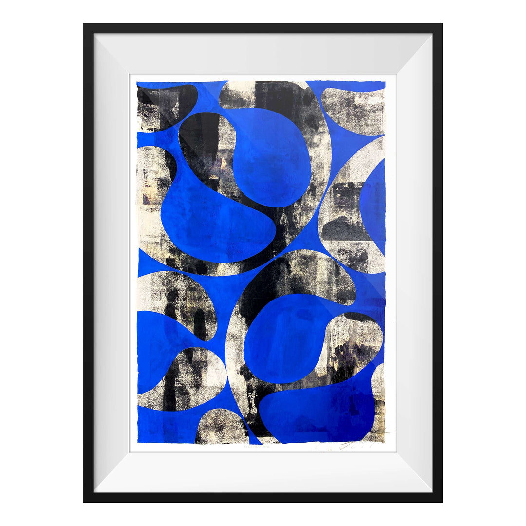 Jellyfish Study Cobalt Blue No2, by Robert Santore ©2020. Framed, hand painted artist proof monoprint, watercolor and gouache on the finest archival hot press cotton rag paper with hand torn edges. Available as a limited edition giclée.