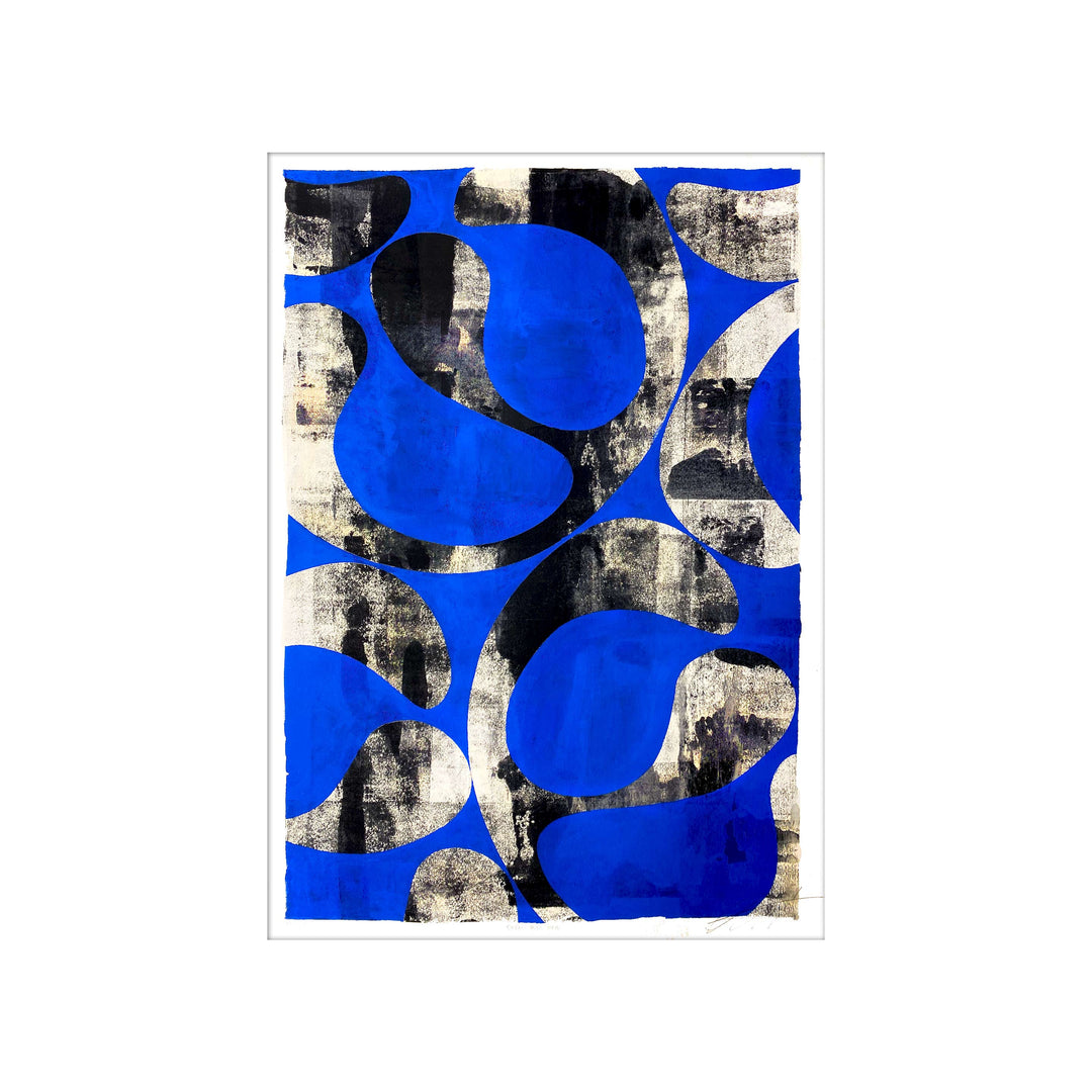 Jellyfish Study Cobalt Blue No2, by Robert Santore ©2020. Framed, hand painted artist proof monoprint, watercolor and gouache on the finest archival hot press cotton rag paper with hand torn edges. Available as a limited edition giclée.