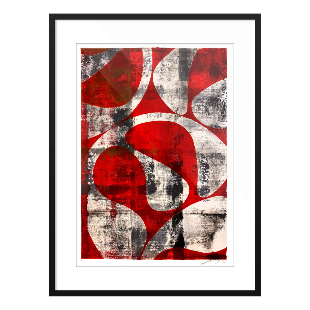 Jellyfish Study Crimson No1, by Robert Santore ©2020. Framed, hand painted artist proof monoprint, watercolor and gouache on the finest archival hot press cotton rag paper with hand torn edges. Available as a limited edition giclée.