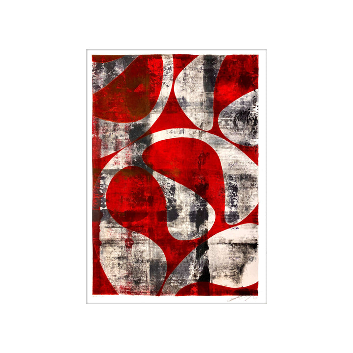 Jellyfish Study Crimson No1, by Robert Santore ©2020. Framed, hand painted artist proof monoprint, watercolor and gouache on the finest archival hot press cotton rag paper with hand torn edges. Available as a limited edition giclée.