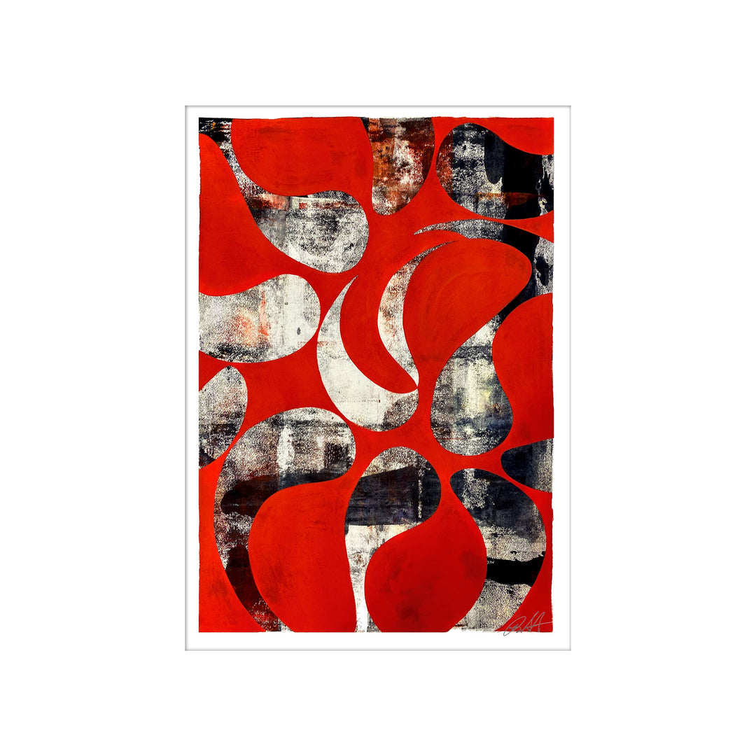 Jellyfish Study Red No1, by Robert Santore ©2020. Framed, hand painted artist proof monoprint, watercolor and gouache on the finest archival hot press cotton rag paper with hand torn edges. Available as a limited edition giclée.