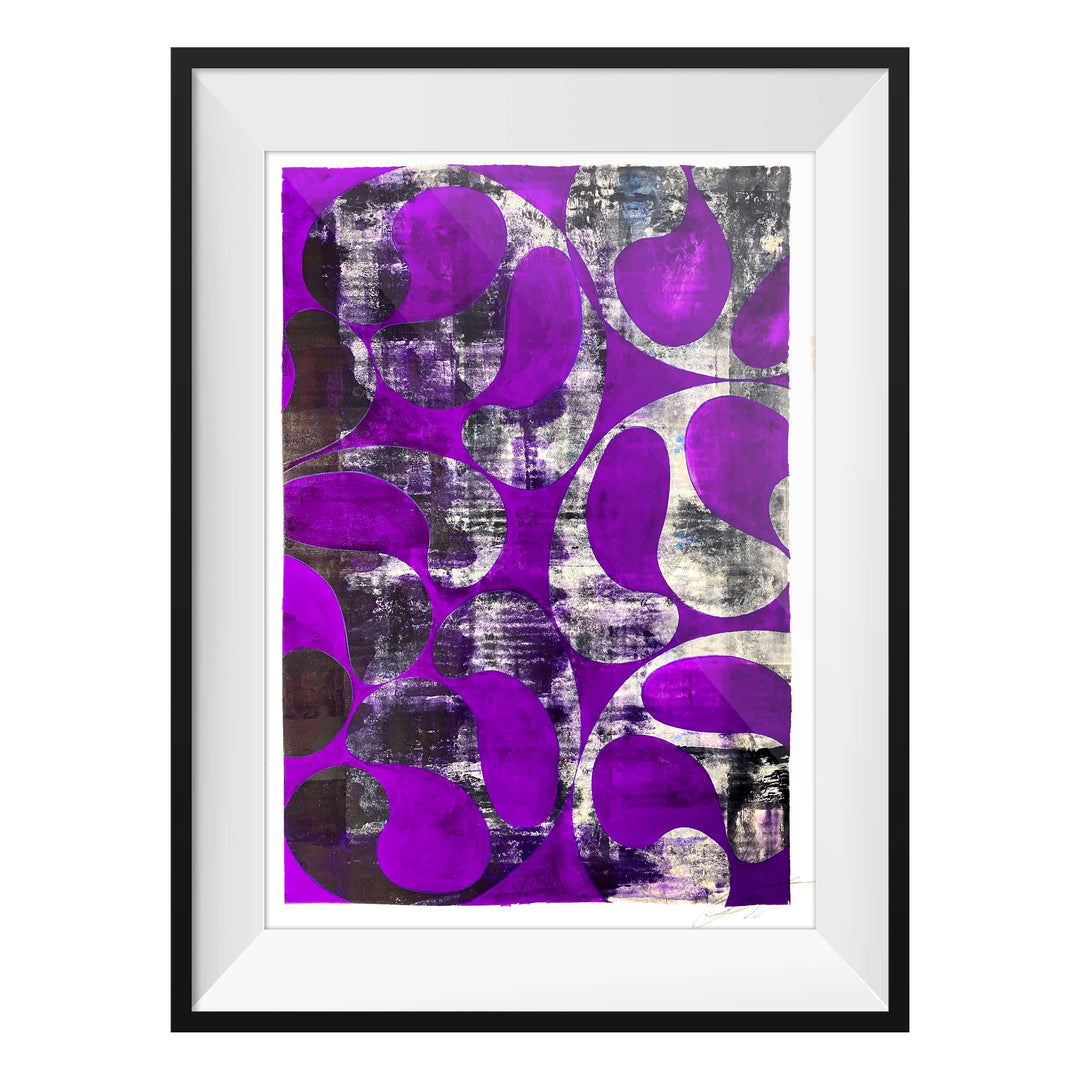 Jellyfish Study Violet No1, by Robert Santore ©2020. Framed, hand painted artist proof monoprint, watercolor and gouache on the finest archival hot press cotton rag paper with hand torn edges. Available as a limited edition giclée.