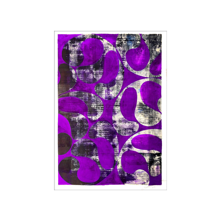 Jellyfish Study Violet No1, by Robert Santore ©2020. Framed, hand painted artist proof monoprint, watercolor and gouache on the finest archival hot press cotton rag paper with hand torn edges. Available as a limited edition giclée.