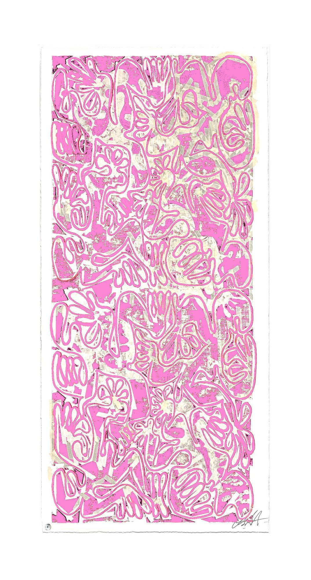 "COVID CHAOS Covid Bazooka Bubblegum Pink No 1" by Robert Santore ©2021. Framed, Hand painted artist silkscreen print, hand printed on the finest archival cold press cotton rag paper with hand torn edges. Painted in the Texas studio.