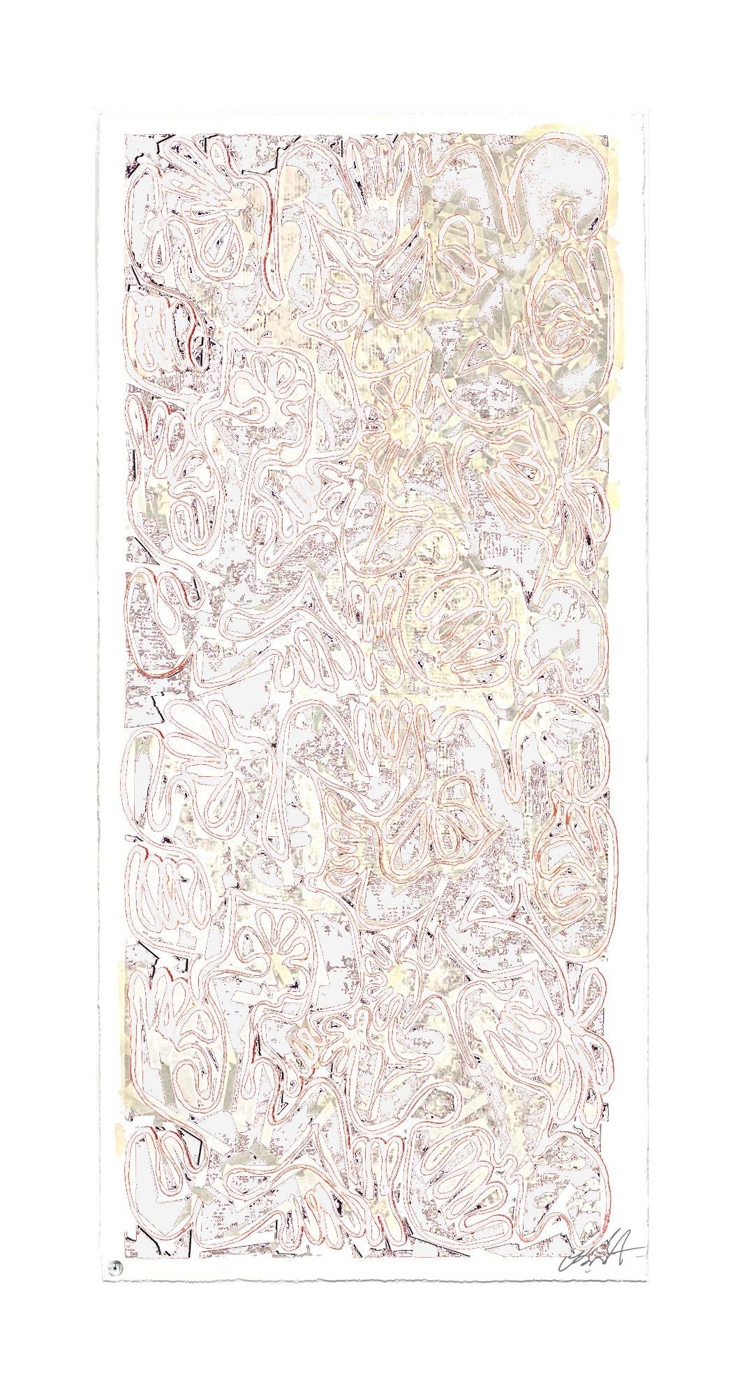 "Covid Chaos Louis Vuitton Snow No 1" by Robert Santore ©2021. Framed, Hand painted artist silkscreen print, hand printed on the finest archival cold press cotton rag paper with hand torn edges. Painted in the Texas studio.