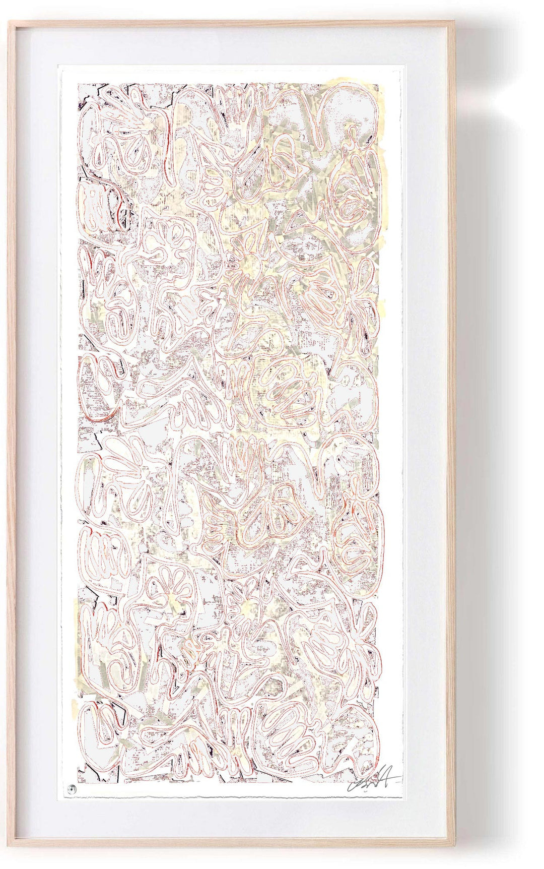 "Covid Chaos Louis Vuitton Snow No 1" by Robert Santore ©2021. Framed, Hand painted artist silkscreen print, hand printed on the finest archival cold press cotton rag paper with hand torn edges. Painted in the Texas studio.
