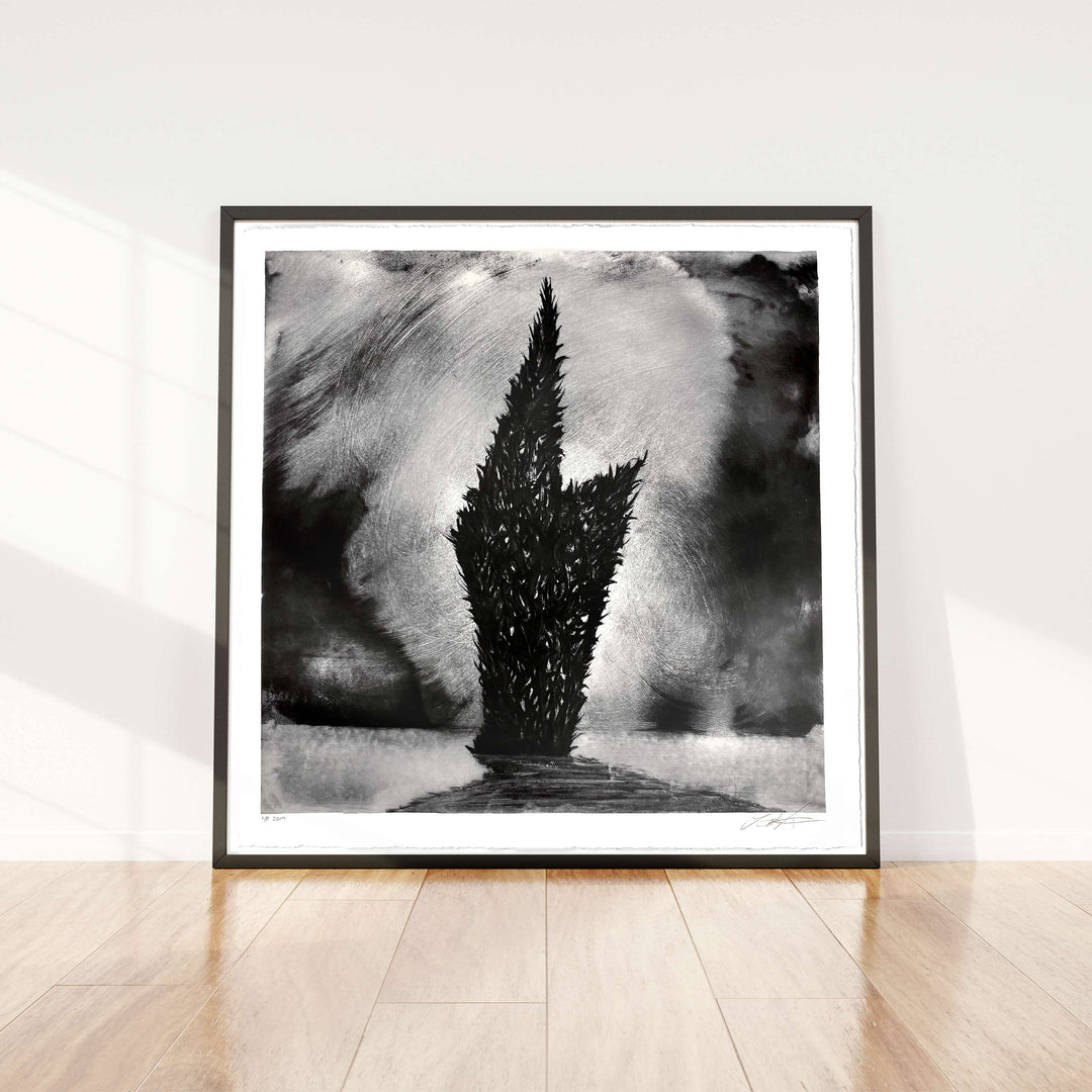 Man Rabbit House Tornado Alley No1 ©2020 Robert Santore | Giant woodblock print printed archival cold press cotton rag watercolor paper with hand torn edges. Painted in the Texas Studio.