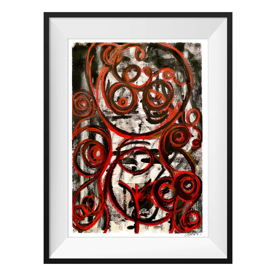 Maggie May Covid 2020, by Robert Santore ©2020. Framed, hand painted artist proof monoprint, watercolor and gouache on the finest archival hot press cotton rag paper with hand torn edges. Available as a limited edition giclée.