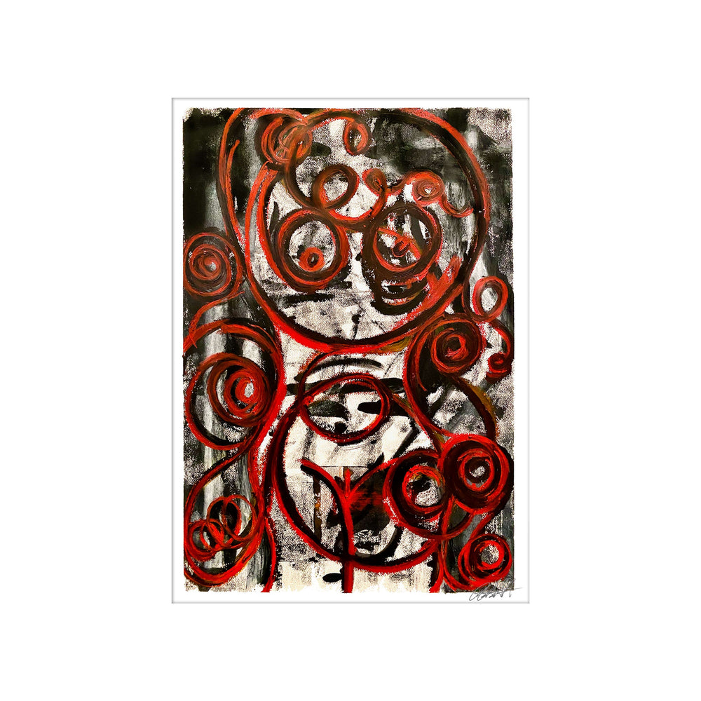 Maggie May Covid 2020, by Robert Santore ©2020. Framed, hand painted artist proof monoprint, watercolor and gouache on the finest archival hot press cotton rag paper with hand torn edges. Available as a limited edition giclée.