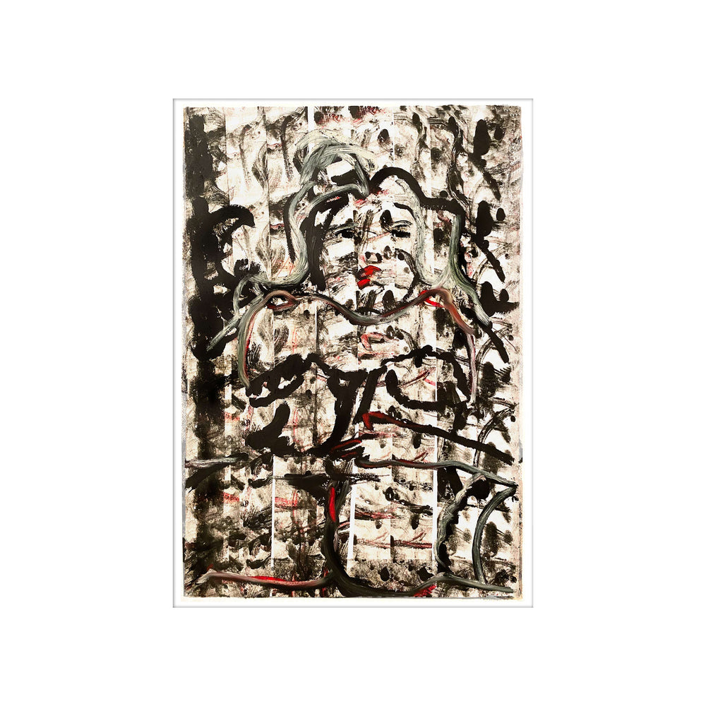 Manhattan COVID Nude No 2 V2, by Robert Santore ©2020. Framed & unframed, hand painted artist proof monoprint, watercolor and gouache on the finest archival hot press cotton rag paper with hand torn edges. Available as a limited edition giclée.